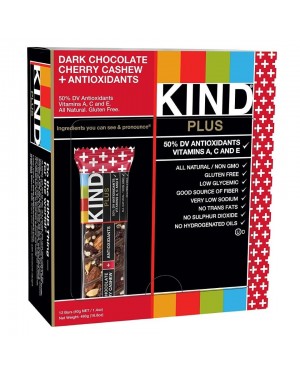 Kind Plus Bars Dark Chocolate Cherry Cashew + Antioxidants Gluten Free 40g x 12