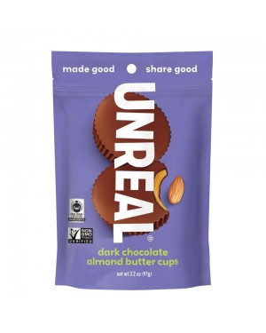Unreal Candy Dark Chocolate Almond Butter Cups Bag 3.2oz (91g) x 6